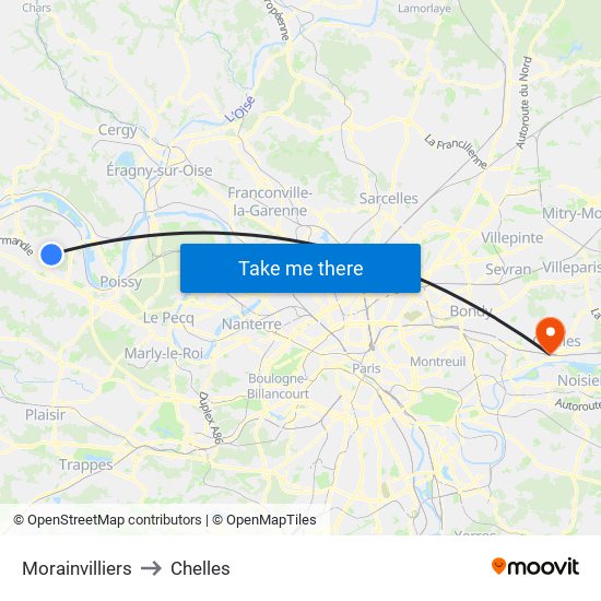 Morainvilliers to Chelles map