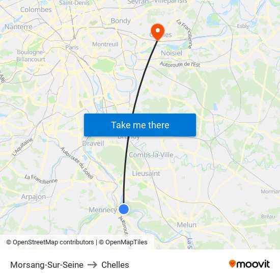 Morsang-Sur-Seine to Chelles map