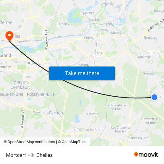 Mortcerf to Chelles map