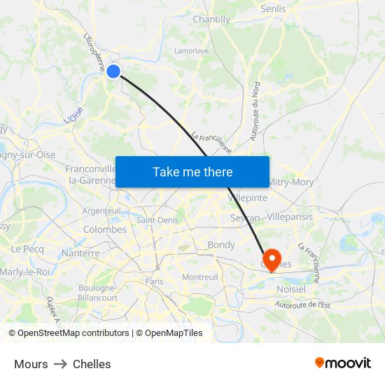Mours to Chelles map