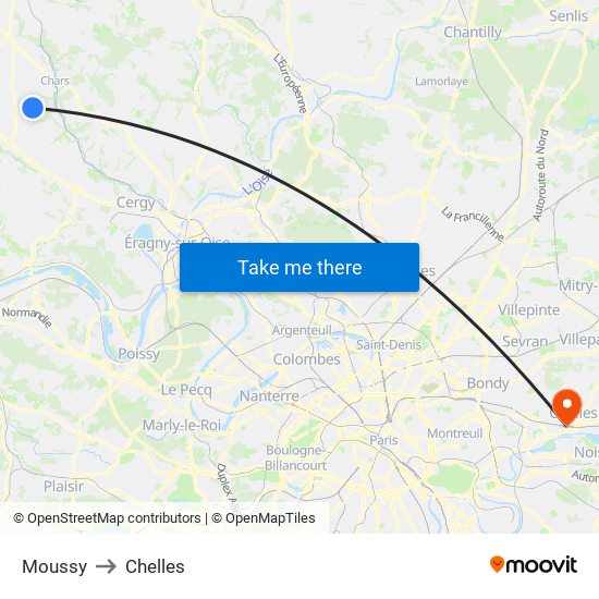 Moussy to Chelles map