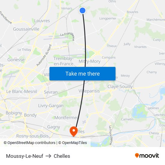 Moussy-Le-Neuf to Chelles map
