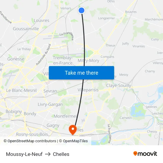 Moussy-Le-Neuf to Chelles map