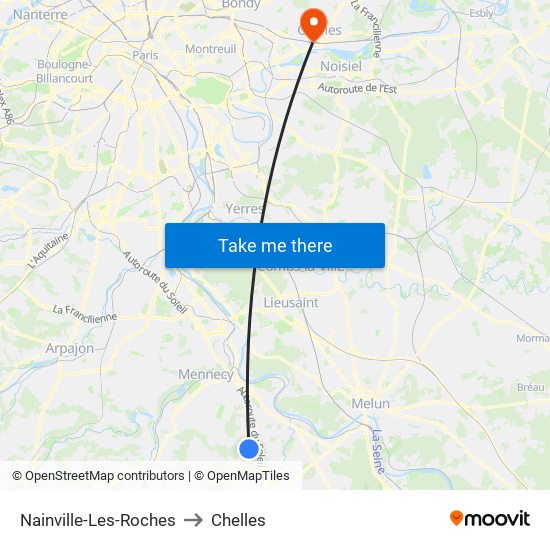 Nainville-Les-Roches to Chelles map