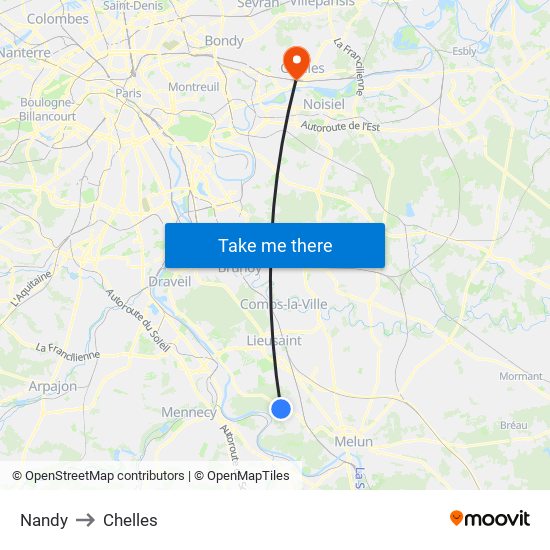 Nandy to Chelles map