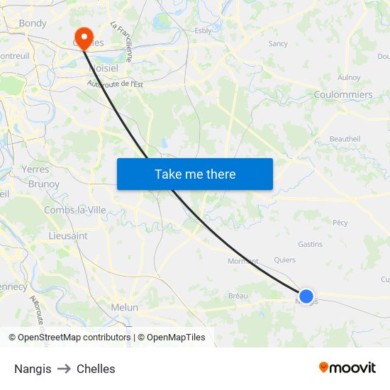Nangis to Chelles map