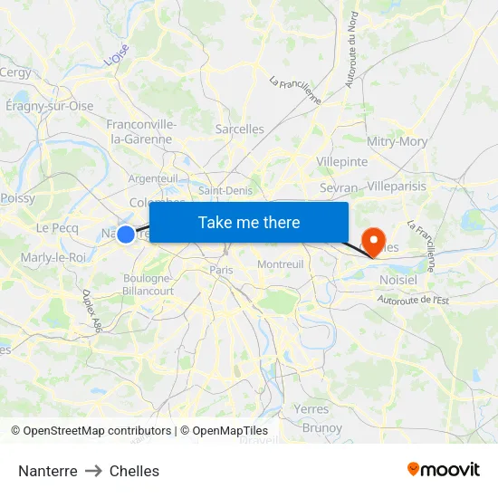 Nanterre to Chelles map