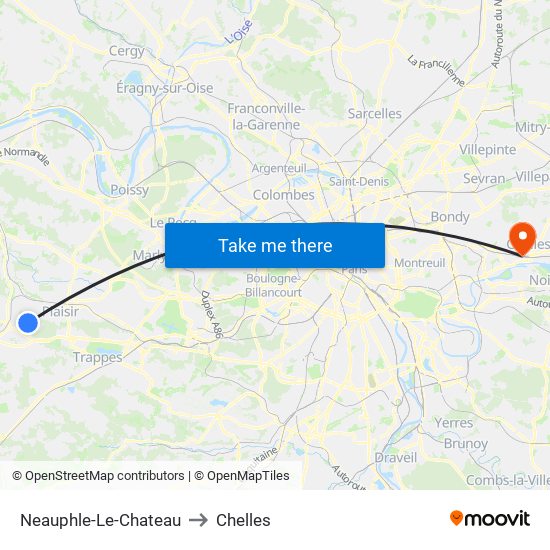 Neauphle-Le-Chateau to Chelles map