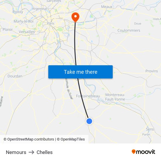 Nemours to Chelles map