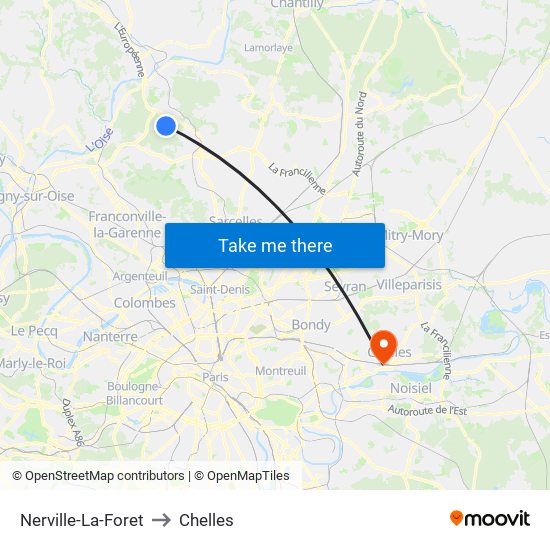 Nerville-La-Foret to Chelles map