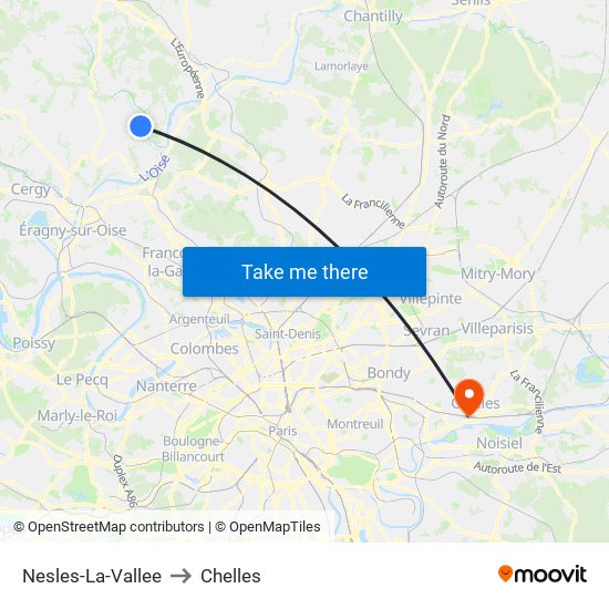 Nesles-La-Vallee to Chelles map