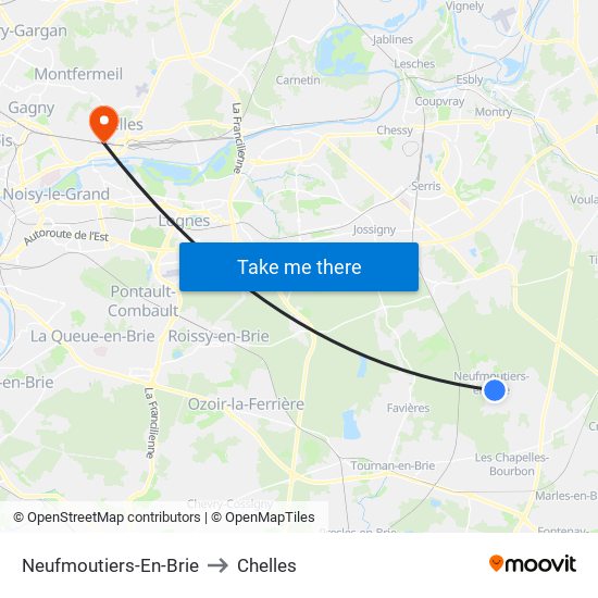 Neufmoutiers-En-Brie to Chelles map