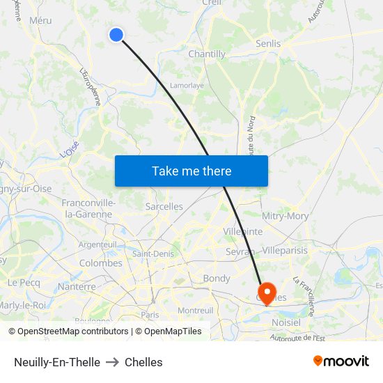 Neuilly-En-Thelle to Chelles map