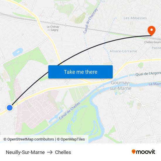 Neuilly-Sur-Marne to Chelles map