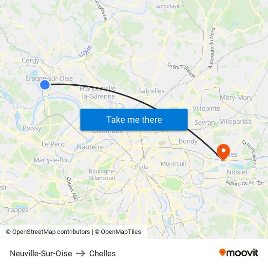Neuville-Sur-Oise to Chelles map