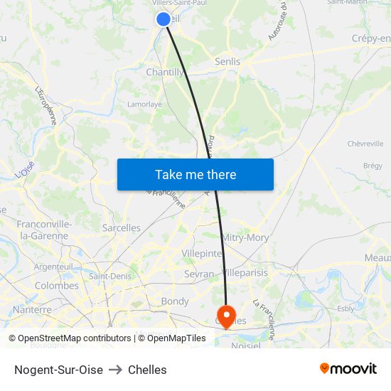 Nogent-Sur-Oise to Chelles map