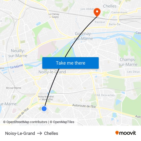 Noisy-Le-Grand to Chelles map