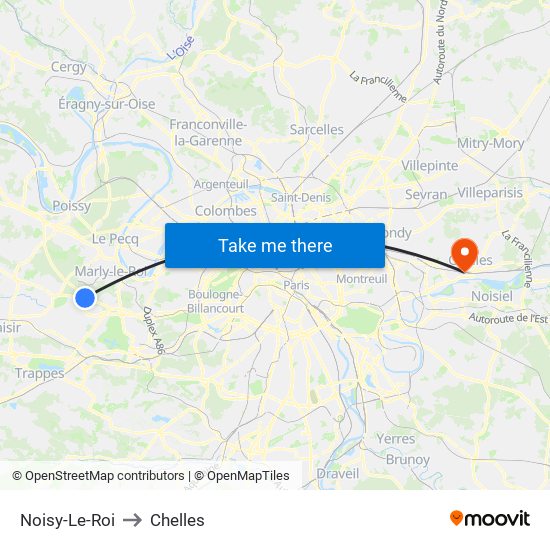 Noisy-Le-Roi to Chelles map