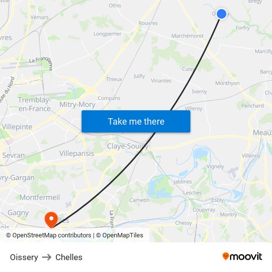 Oissery to Chelles map