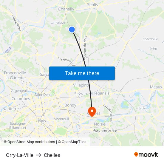 Orry-La-Ville to Chelles map