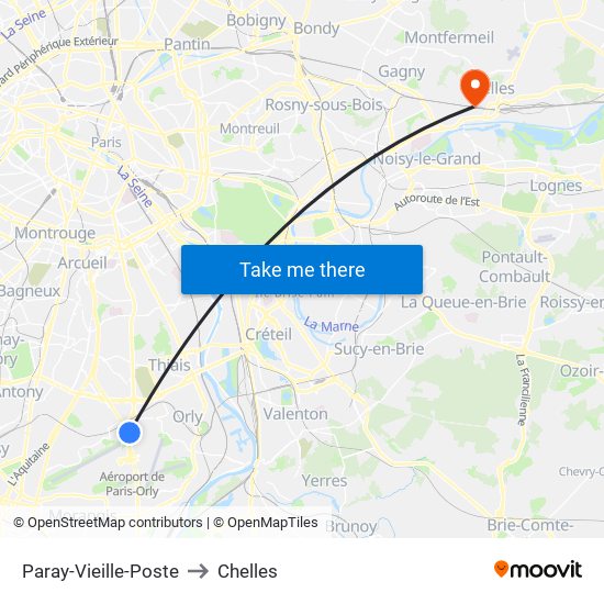 Paray-Vieille-Poste to Chelles map