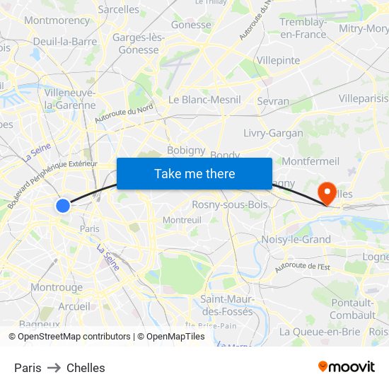 Paris to Chelles map