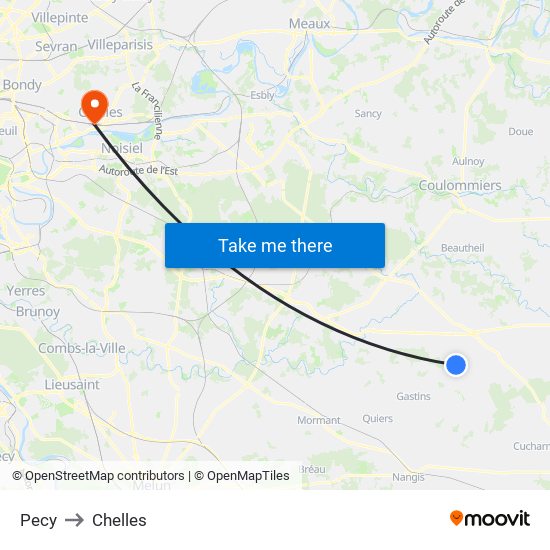 Pecy to Chelles map