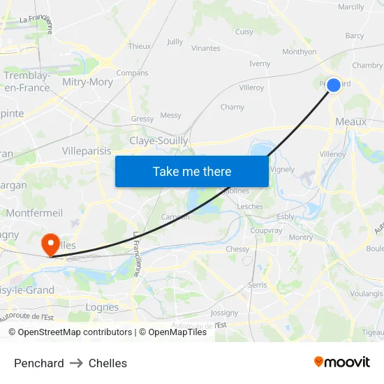 Penchard to Chelles map
