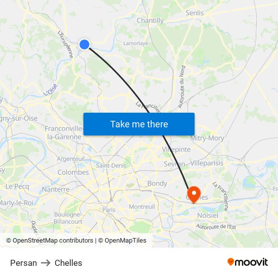 Persan to Chelles map