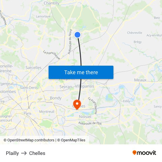 Plailly to Chelles map