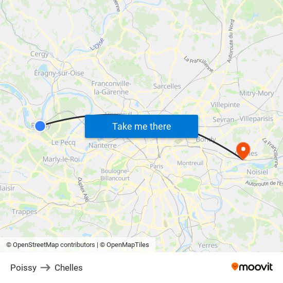 Poissy to Chelles map