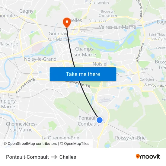 Pontault-Combault to Chelles map