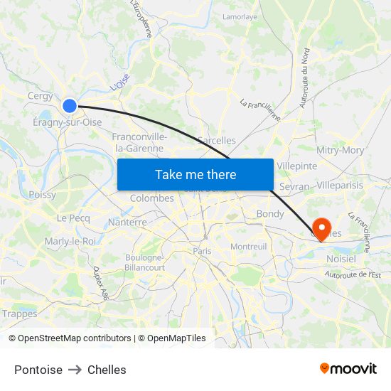 Pontoise to Chelles map