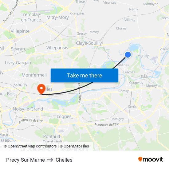 Precy-Sur-Marne to Chelles map