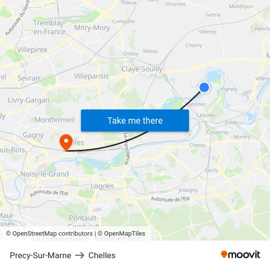 Precy-Sur-Marne to Chelles map