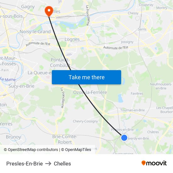 Presles-En-Brie to Chelles map