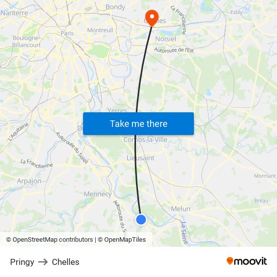 Pringy to Chelles map
