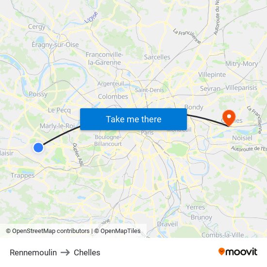 Rennemoulin to Chelles map