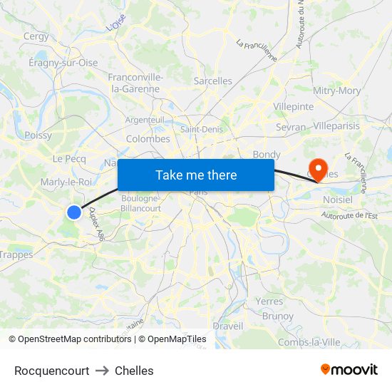 Rocquencourt to Chelles map