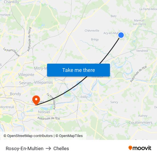 Rosoy-En-Multien to Chelles map