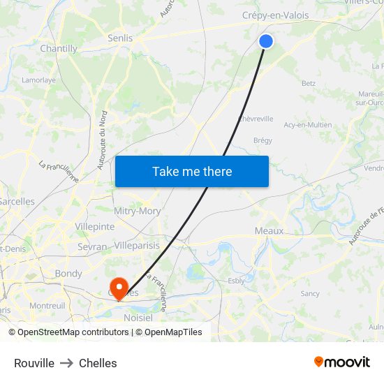 Rouville to Chelles map