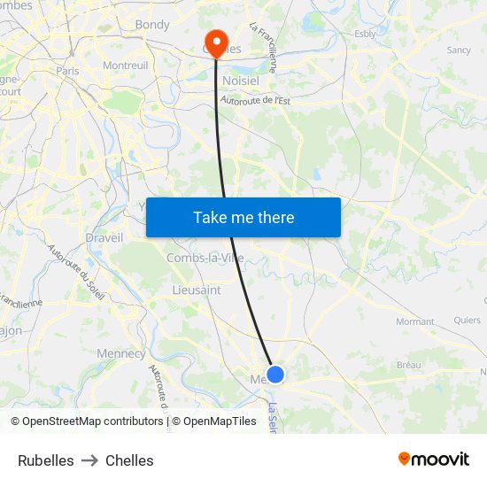 Rubelles to Chelles map