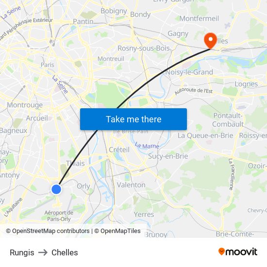 Rungis to Chelles map