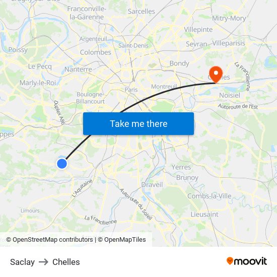 Saclay to Chelles map