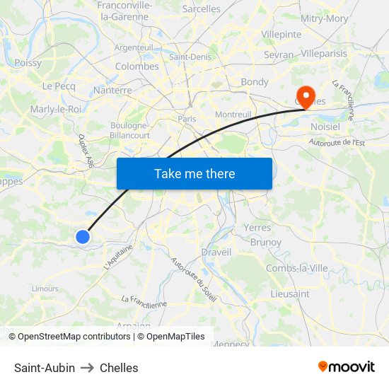 Saint-Aubin to Chelles map
