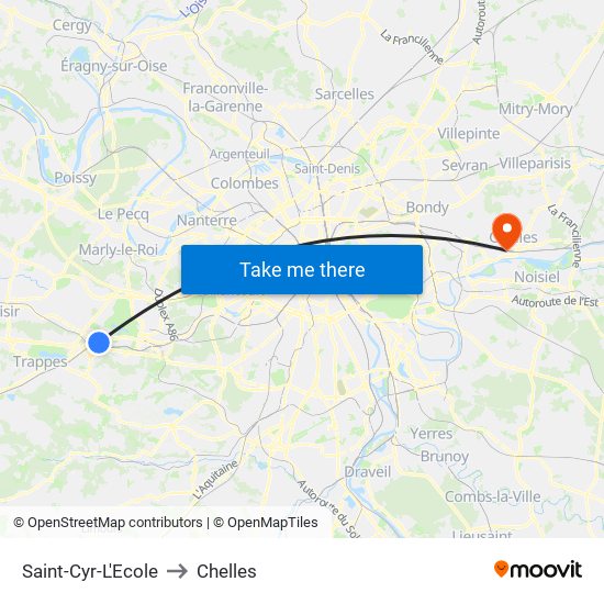 Saint-Cyr-L'Ecole to Chelles map
