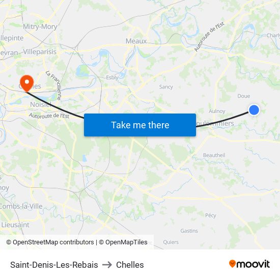 Saint-Denis-Les-Rebais to Chelles map