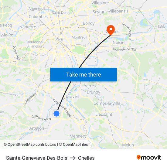 Sainte-Genevieve-Des-Bois to Chelles map