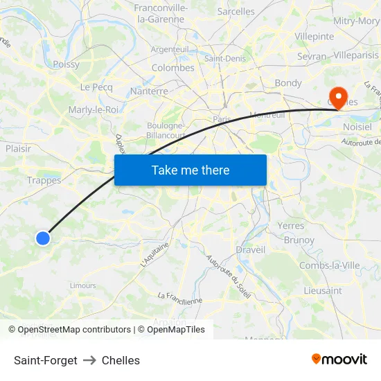 Saint-Forget to Chelles map