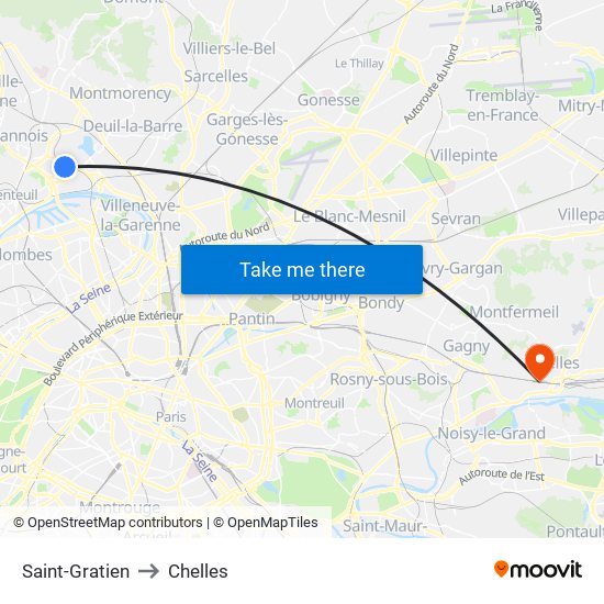 Saint-Gratien to Chelles map